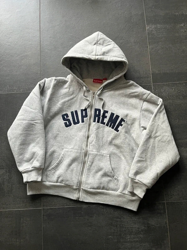 Supreme Arc thermal lined zip up hooded sweatshirt Grey (Str M Supreme Arc thermal lined zip up hooded sweatshirt Grey (Str M