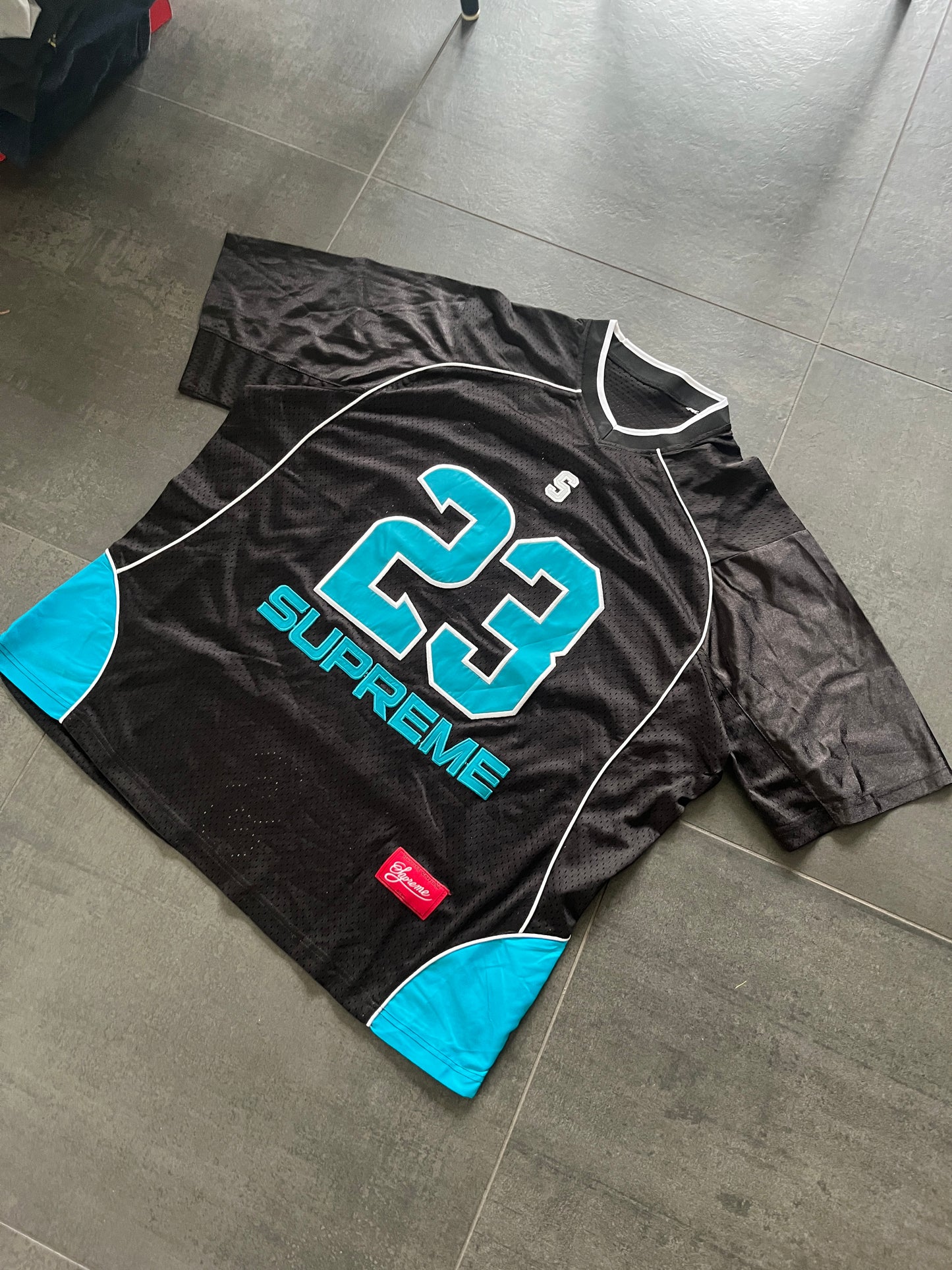 Supreme Perfect season Black and Blue football Jersey (Str L)