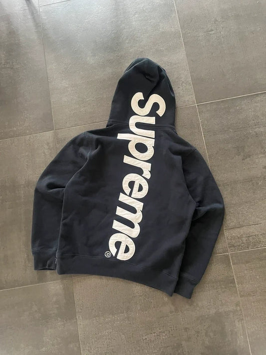 Supreme satin Applique hoodie navy blue (Str M)