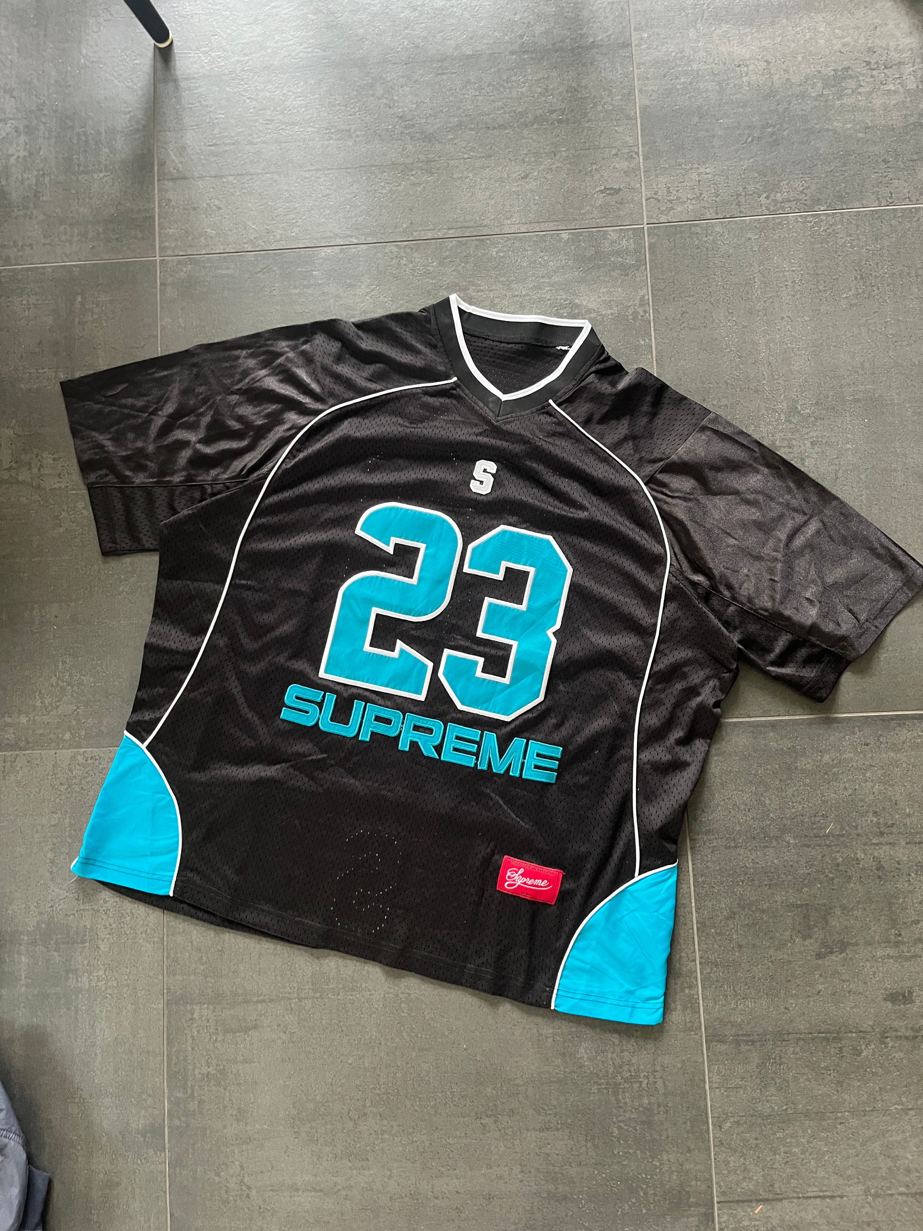 Supreme Perfect season Black and Blue football Jersey (Str L